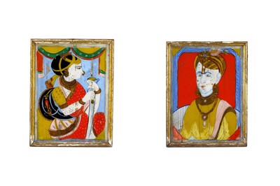 Lot 281 - TWO REVERSE GLASS PORTRAITS OF A COURTLY...