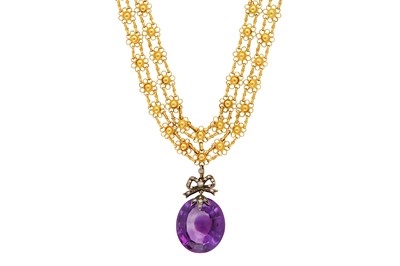 Lot 68 - A fancy-link necklace with an amethyst pendant...