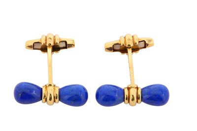 Lot 51 - A pair of gold and lapis lazuli cufflinks, by...