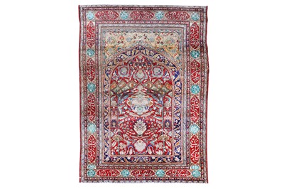 Lot 10 - AN ANTIQUE SILK TABRIZ RUG, NORTH-WEST PERSIA...