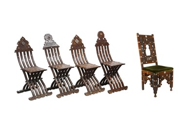 Lot 173 - FOUR FOLDING CHAIRS AND ONE BACKREST CHAIR ...