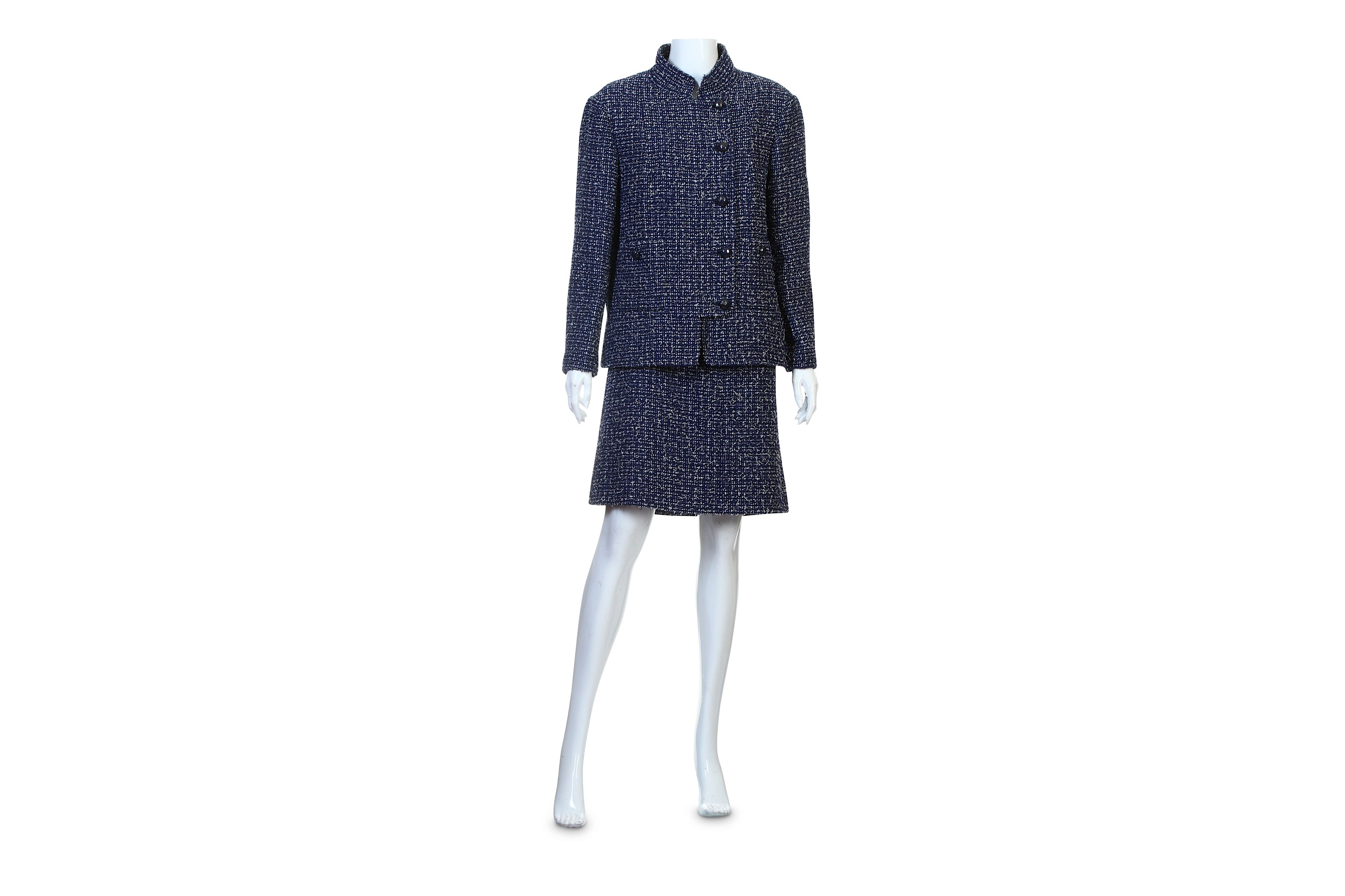 Lot 172 - Chanel Blue and White Tweed Skirt Suit