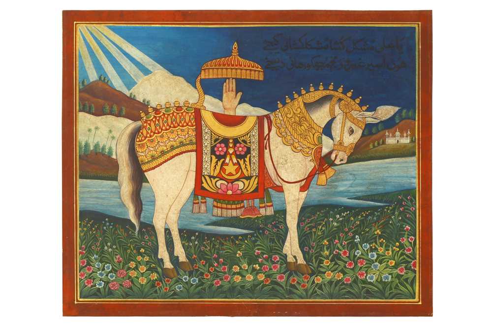 Lot 269 - A DEPICTION OF IMAM ALI'S WHITE HORSE DULDUL ...