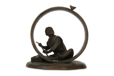 Lot 1 - A BRONZE OKIMONO OF A COOPER. Meiji period....