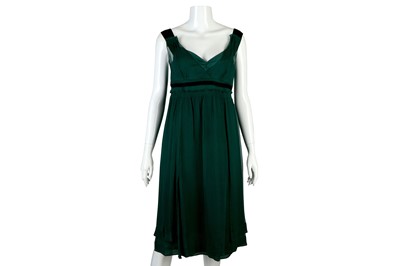 Lot 127 - Miu Miu Green Silk Dress, black trim, labelled...