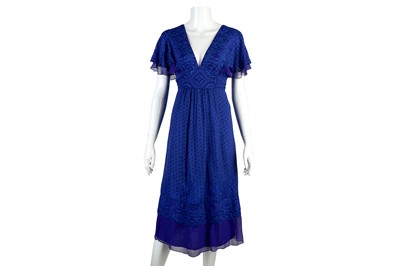 Lot 128 - Anna Sui Royal Blue Silk Mix Dress, flounce...