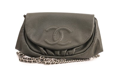 Lot 33 - Chanel Grey Caviar Half Moon Wallet on Chain...