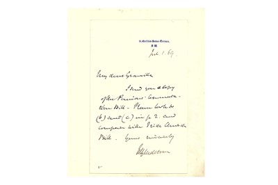 Lot 275 - Gladstone (William Ewart) Autograph letter...