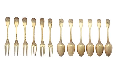 Lot 91 - A Louis XVI French silver-gilt flatware set,...