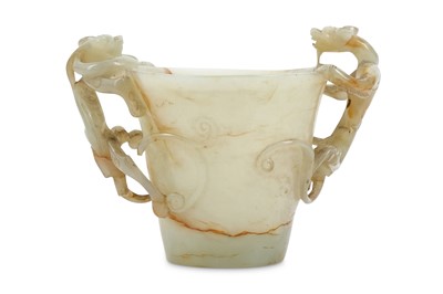 Lot 121 - A CHINESE PALE CELADON JADE 'CHILONG' CUP....