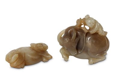 Lot 891 - TWO CHINESE GREY-GREEN JADE 'BUFFALO' CARVINGS....