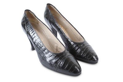Lot 304 - Chanel Black Crocodile Skin Court Shoes, 1990s,...