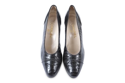 Lot 304 - Chanel Black Crocodile Skin Court Shoes, 1990s,...