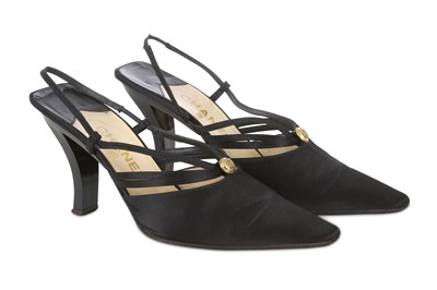 Lot 197 - Chanel Black Satin Heels, pointed toe with...
