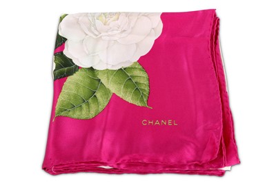 Lot 185 - Chanel Pink Rose Silk Scarf, 1990s, magenta...