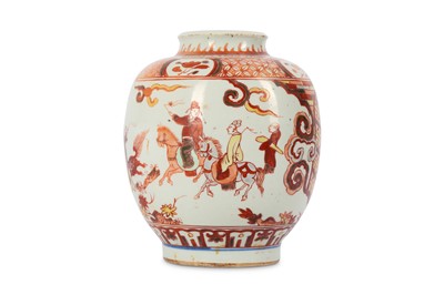 Lot 577 - A CHINESE COPPER-RED FIGURATIVE JAR. Ming...
