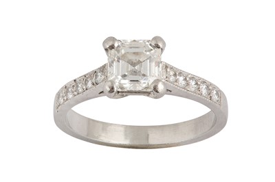 Lot 19 - A diamond single-stone ring  The cut-cornered...