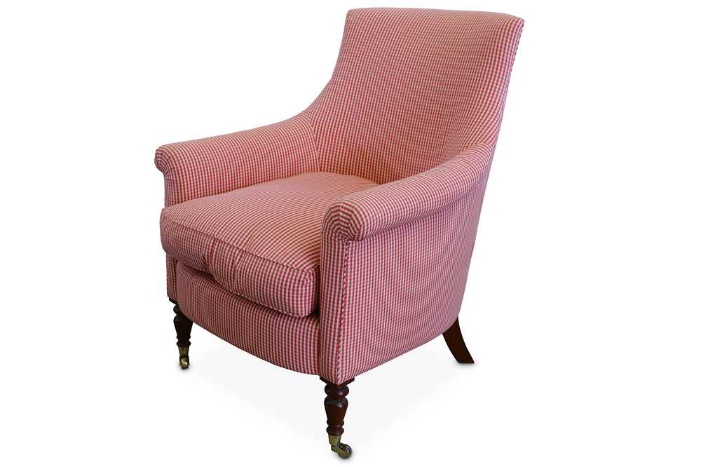 Lot 247 - An armchair upholstered in red checked gingham...