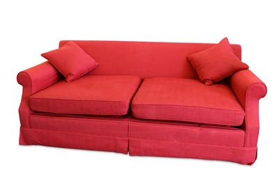 Lot 255 - A contemporary sofa bed upholstered in red...