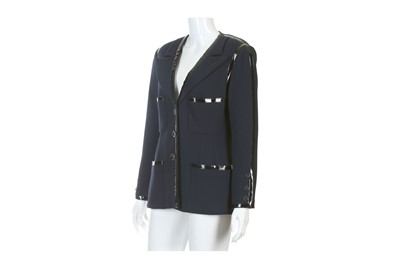 Lot 173 - Chanel Navy Wet Look Trim Jacket, 2000s, navy...