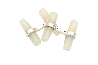 Lot 514 - A pair of white chalcedony cufflinks...