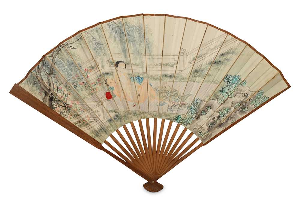 Lot 328 - A CHINESE FOLDING FAN WITH A HIDDEN EROTIC...