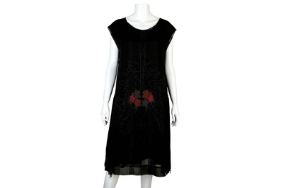 Lot 238 - 1920s Style Beaded Flapper Dress, black silk...