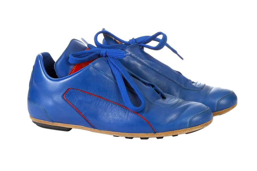 Lot 163 - Louis Vuitton Blue Leather Trainers, red trim...