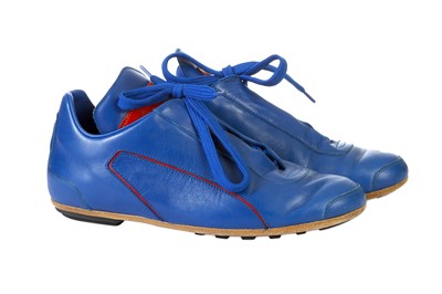 Lot 163 - Louis Vuitton Blue Leather Trainers, red trim...