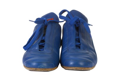 Lot 163 - Louis Vuitton Blue Leather Trainers, red trim...