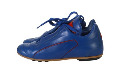 Lot 163 - Louis Vuitton Blue Leather Trainers, red trim...