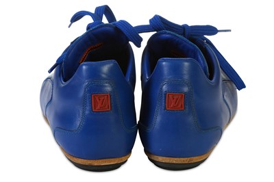 Lot 163 - Louis Vuitton Blue Leather Trainers, red trim...