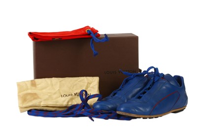 Lot 163 - Louis Vuitton Blue Leather Trainers, red trim...