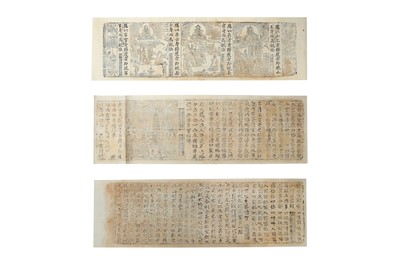 Lot 645 - A CHINESE WOODBLOCK HANDSCROLL DEPICTING THREE...