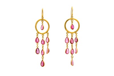 Lot 519 - A pair of pink tourmaline pendent earrings ...