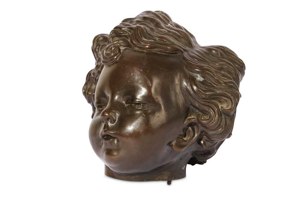 Lot 50 - A LATE 18TH CENTURY BRONZE MODEL OF A CHILD'S HEAD IN THE MANNER OF JEAN-BAPTISTE PIGALLE