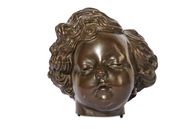Lot 27 - A LATE 18TH CENTURY BRONZE MODEL OF A CHILD'S HEAD IN THE MANNER OF JEAN-BAPTISTE PIGALLE