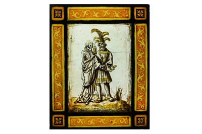 Lot 8 - A LATE 16TH / EARLY 17TH CENTURY CENTURY MOMENTO MORI STAINED GLASS PANEL, PROBABLY SWISS