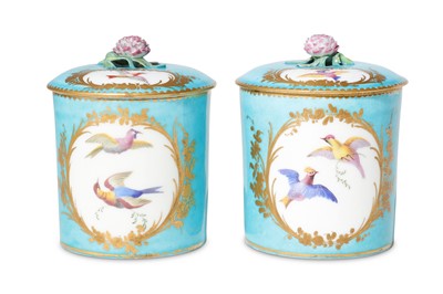 Lot 44 - A pair of Sevres style custard cups and covers,...