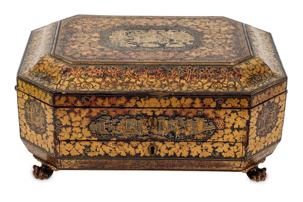 Lot 234 - A CHINESE BLACK AND GILT-LACQUER SEWING BOX....