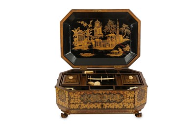 Lot 234 - A CHINESE BLACK AND GILT-LACQUER SEWING BOX....