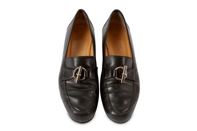 Lot 308 - Hermes Vintage Loafers, black leather with...
