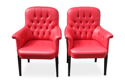 Lot 228 - A pair of contemporary red leather armchairs...