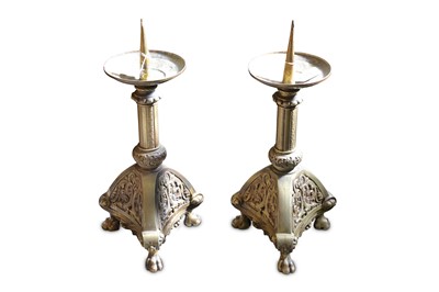 Lot 212 - A pair of French gilt bronze pricket...