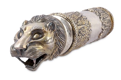 Lot 280 - A LION-SHAPED PARCEL-GILT SILVER PALANQUIN...