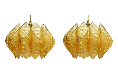 Lot 90 - A pair of amber PERSPEX Ceiling Pendants, 1960s