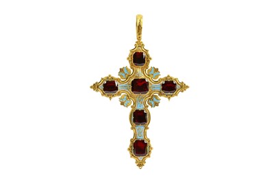 Lot 5 - A garnet and enamel cross The Latin cross, of...