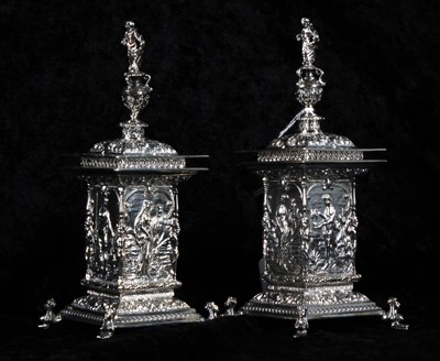 Lot 100 - A pair of cast hallmarked silver inkwells by...