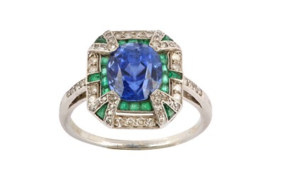 Lot 267 - An Art Deco sapphire, emerald and diamond...