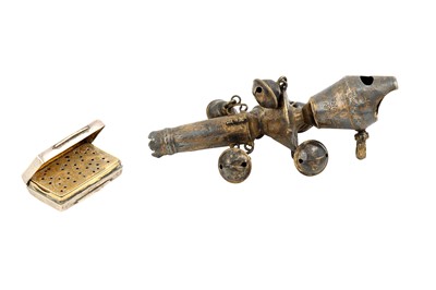 Lot 688 - A George III  silver gilt baby's rattle,...